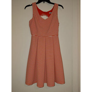 Ladies She+Sky Size Small Orange Striped Sleeveless Dress A-line Knee Length EUC
